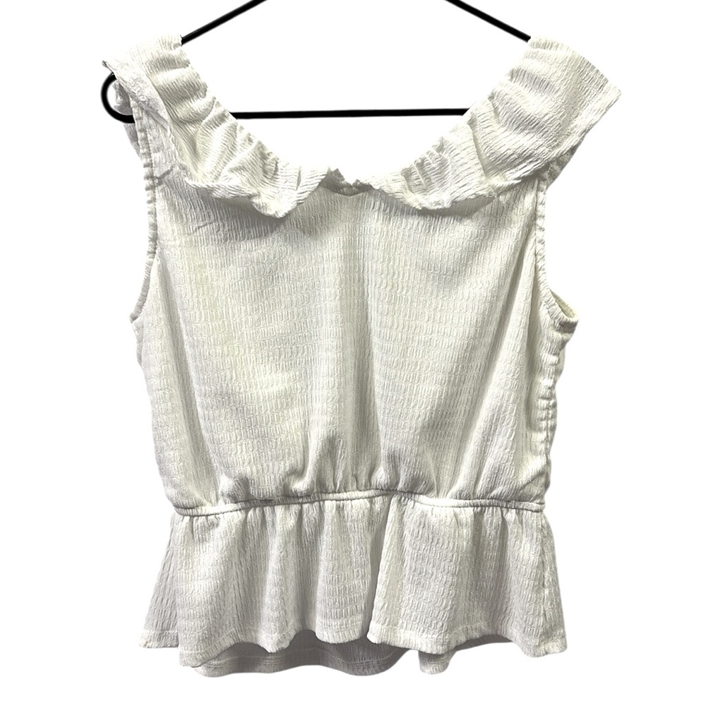 Ava Rose White Ruffled Off Shoulder Lace Embellished Blouson Top Womens Large - Picture 8 of 11